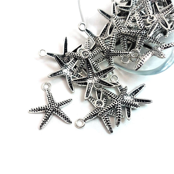 4, 20 or 50 Pieces: Silver Sea Star Starfish Charms