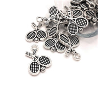 4, 20 or 50 Pieces: Silver Tennis Racket Charms, Double Sided