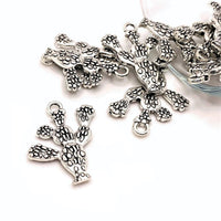 4, 20 or 50 Pieces: Silver Prickly Pear Cactus Charms - Double Sided