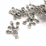 4, 20 or 50 Pieces: Silver Prickly Pear Cactus Charms - Double Sided
