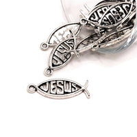 4, 20 or 50 Pieces: Silver Icthys Jesus Fish Charms