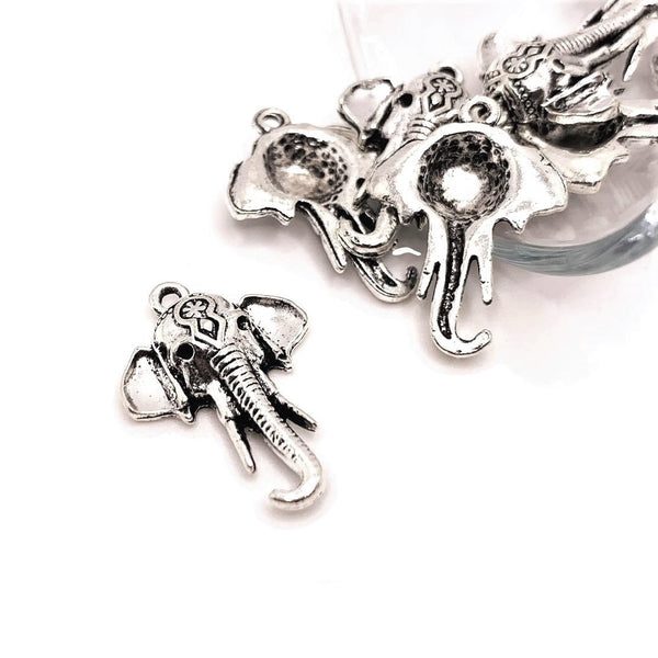 4, 20 or 50 Pieces: Silver Tibetan Elephant Head Charms