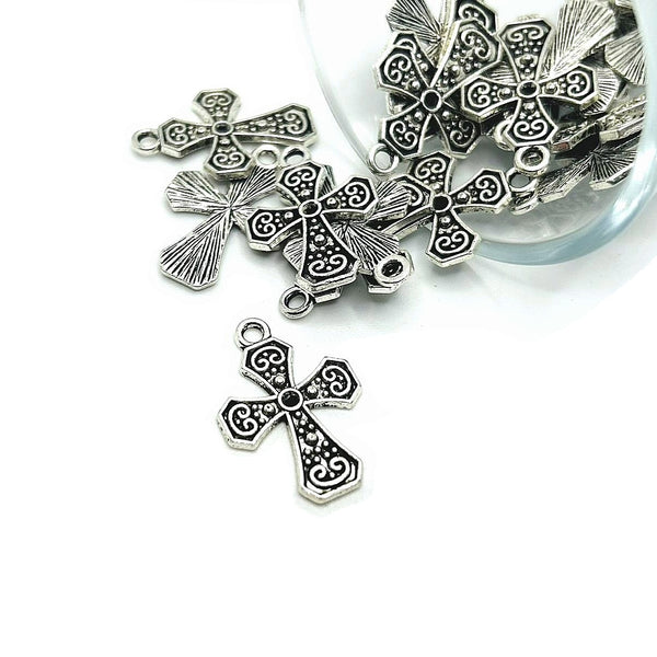 4, 20 or 50 Pieces: Antiqued Silver Cross Pendant Charms