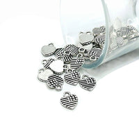 4, 20 or 50 Pieces: Silver American Flag USA Heart Charms