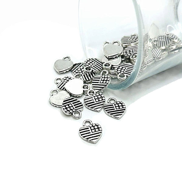 4, 20 or 50 Pieces: Silver American Flag USA Heart Charms