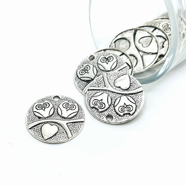 4, 20 or 50 Pieces: Silver Love Bird Owl Charms