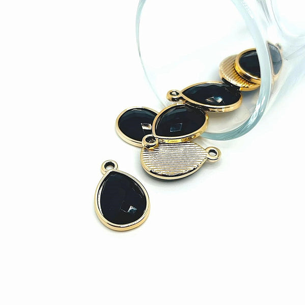 4, 20 or 50 Pieces: Black and Gold Acrylic Teardrop Charms