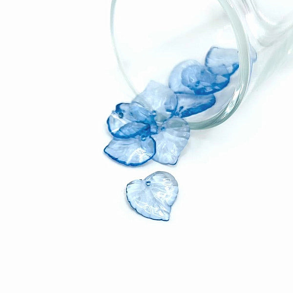 4, 20 or 50 Pieces: Transparent Blue Acrylic Leaf Charms
