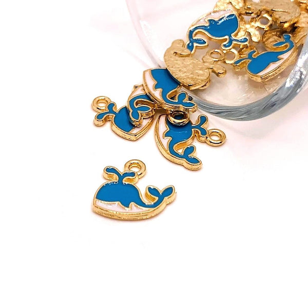 4, 20 or 50 Pieces: Small Blue and White Enamel Whale Charms