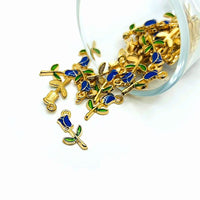 4, 20 or 50 Pieces: Blue Enamel Rose Charms