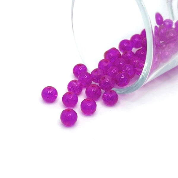 1 strand (aprx 133 beads) 6 mm Bright Pink Glass Crackle Beads