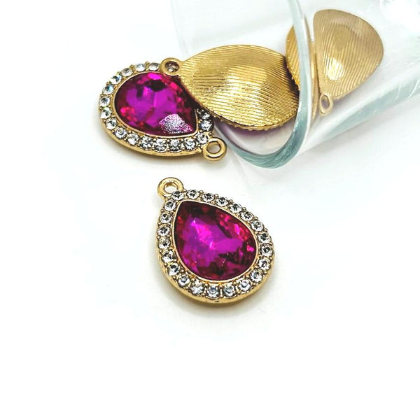 2 Bright Pink and Diamond Rhinestone Pendants