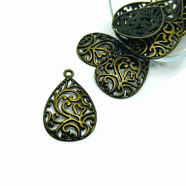 4, 20 or 50 Pieces: Bronze Filigree Teardrop Charms