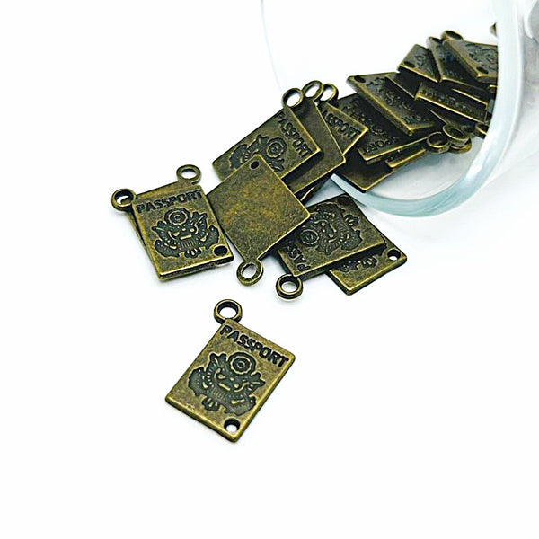 4, 20 or 50 Pieces: Bronze Passport Travel Connector Charms