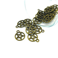 4, 20 or 50 Pieces: Small Bronze Pentagram Charms, Double Sided