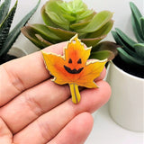 1, 4 or 20 Pieces: Maple Leaf Pendant with Jack o' Lantern Face - Double Sided