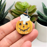 1, 4 or 20 Pieces: Halloween Cat in Pumpkin Pendant - Double Sided