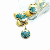Blue Enamel Ocean Wave Charms, 22x16mm