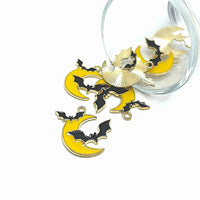 4, 20 or 50 Pieces: Enamel Crescent Moon and Bat Halloween Charms