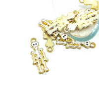 4, 20 or 50 Pieces: White Enamel Halloween Skeleton Charms