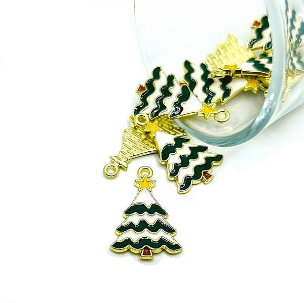 1, 4, 20 or 50 Pieces: Green and White Enamel Christmas Charms