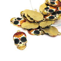 4, 20 or 50 Pieces: Enamel Sugar Skull Day of the Dead Dia De Los Muertos Skeleton Charms