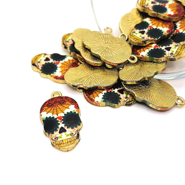 4, 20 or 50 Pieces: Enamel Sugar Skull Day of the Dead Dia De Los Muertos Skeleton Charms