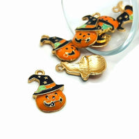 4 or 12 Pieces: Enamel Pumpkin Witch Halloween Charms