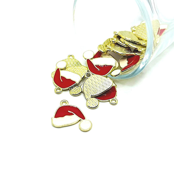 4, 20 or 50 Pieces: Red and White Enamel Santa Hat Christmas Charms