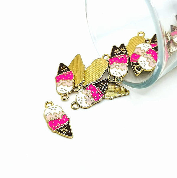 4, 20 or 50 Pieces: Neapolitan Ice Cream Cone Enamel Charms