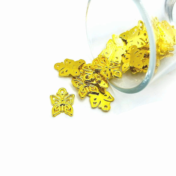 4, 20 or 50 Pieces: Yellow Gold Butterfly Charms