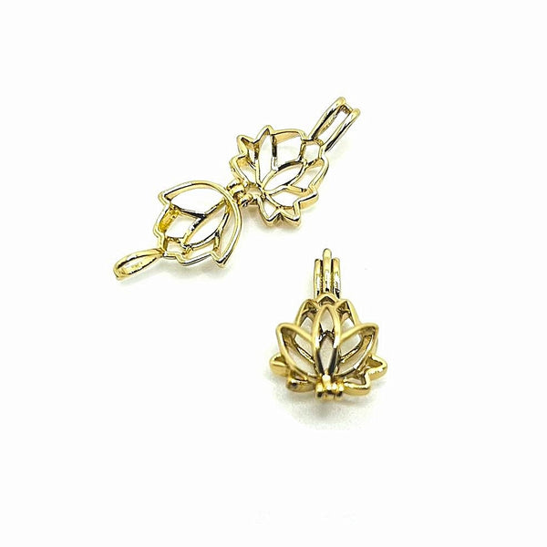4 or 20 Pieces: Light Gold Lotus Bead Diffuser Lockets