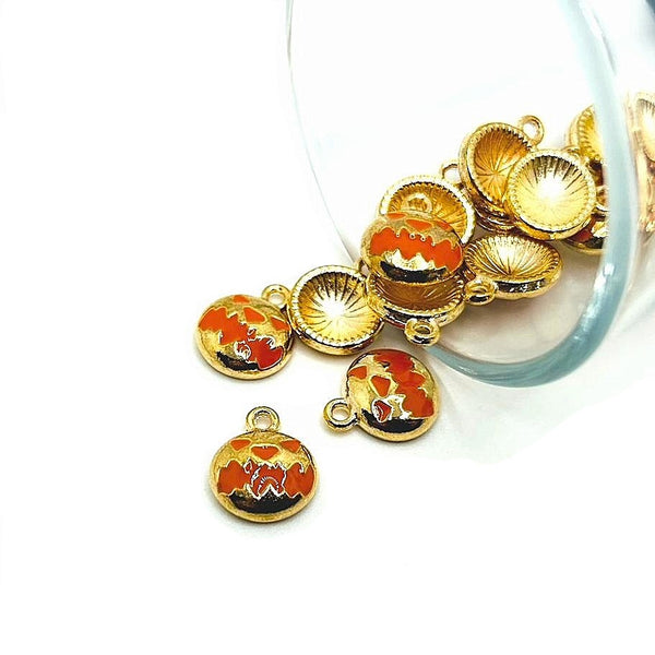 4, 20 or 50 Pieces: Gold and Orange Jack O Lantern Pumpkin Charms
