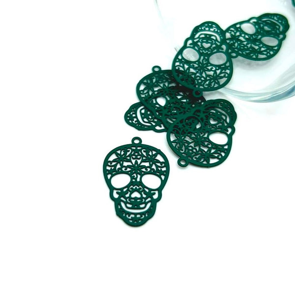 1, 4, 20 or 50 Pieces: Dark Green Sugar Skull Day of the Dead Dia De Los Muertos Skeleton Charms