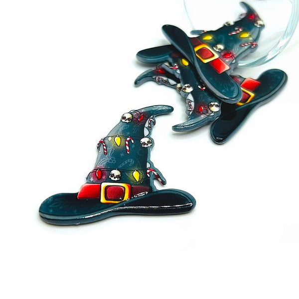 1, 4 or 20 Pieces: Creepy Christmas Witch Wizard Hat Charms - Double Sided