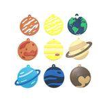 Set of colorful planet-shaped items on a white background