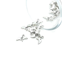 Tiny silver bat charm with outstretched wings, approximately 9.5×14 mm, shown on a white background.