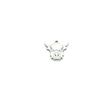 Silver pendant shaped like a Highland cow on a white background