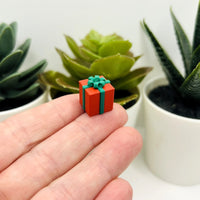 3D Red Christmas Present Charms, 13x13mm