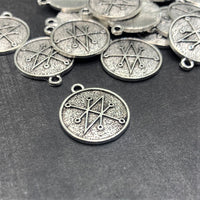 1, 4, 20 or 50 Pieces: Antiqued Silver Azazel Demon Sigil Pendant Charm