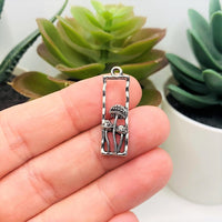 1, 4, 20 or 50 Pieces: Rectangle Silver Mushroom Pendant Charm
