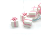 3D Pink and White Present Charms, 13x13mm