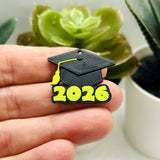 Yellow and Black 2026 Graduation Cap Charms, 28x25mm