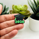 Green and Black 2026 Graduation Cap Charms, 28x25mm