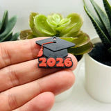 Red and Black 2026 Graduation Cap Charms, 28x25mm