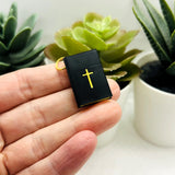 3D Black Bible Book Charm with Gilded Pages, 27x18mm