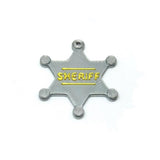Metallic sheriff's star badge with 'SHERIFF' printed on a silver background