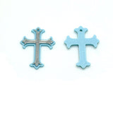 Blue and Silver Fancy Cross Charm, 23x15mm