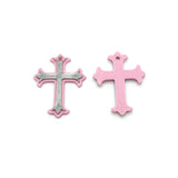 Pink and Silver Fancy Cross Charm, 23x15mm