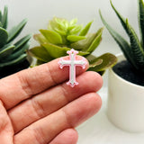 Pink and Silver Fancy Cross Charm, 23x15mm